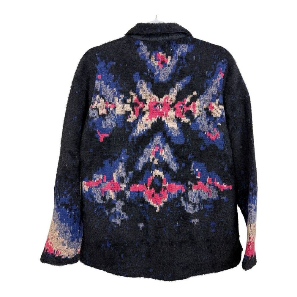 Nic + Zoe Back To It Fuzzy Knit Jacket Womens Sz Medium Black Blue Multicolor